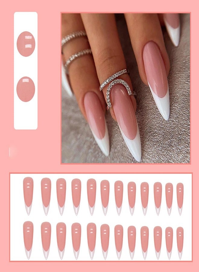 GRITOSE 24Pcs Pink Stiletto Press on Nails Long Fake Nails with Glue French Tip False Nails Artificial Acrylic Nails Press ons Long Almond Press on Nails Full Cover Reusable Stick on Nail for Women Girls - Image 5